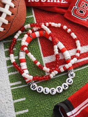 Set of 3 NC State Inspired Wolfpack gameday bracelet stack seed bead bracelets